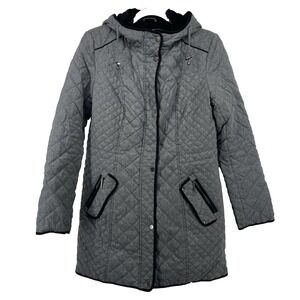 Weatherproof Size M Faux Fur Hooded Quilted Longline Jacket Gray‎ Women's